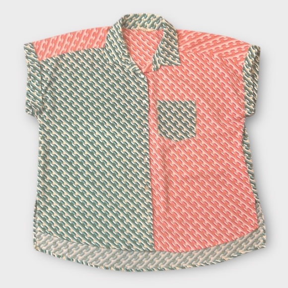 Entro Geometric Pattern Boxy Loose Fit Short Sleeve Top Size Small - Picture 9 of 14